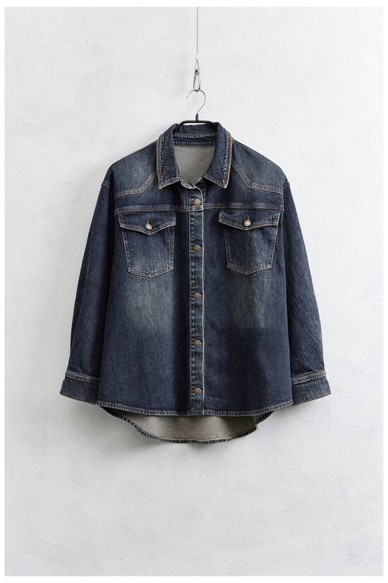 Liela izmēra kokvilnas džinsa jaka Zila